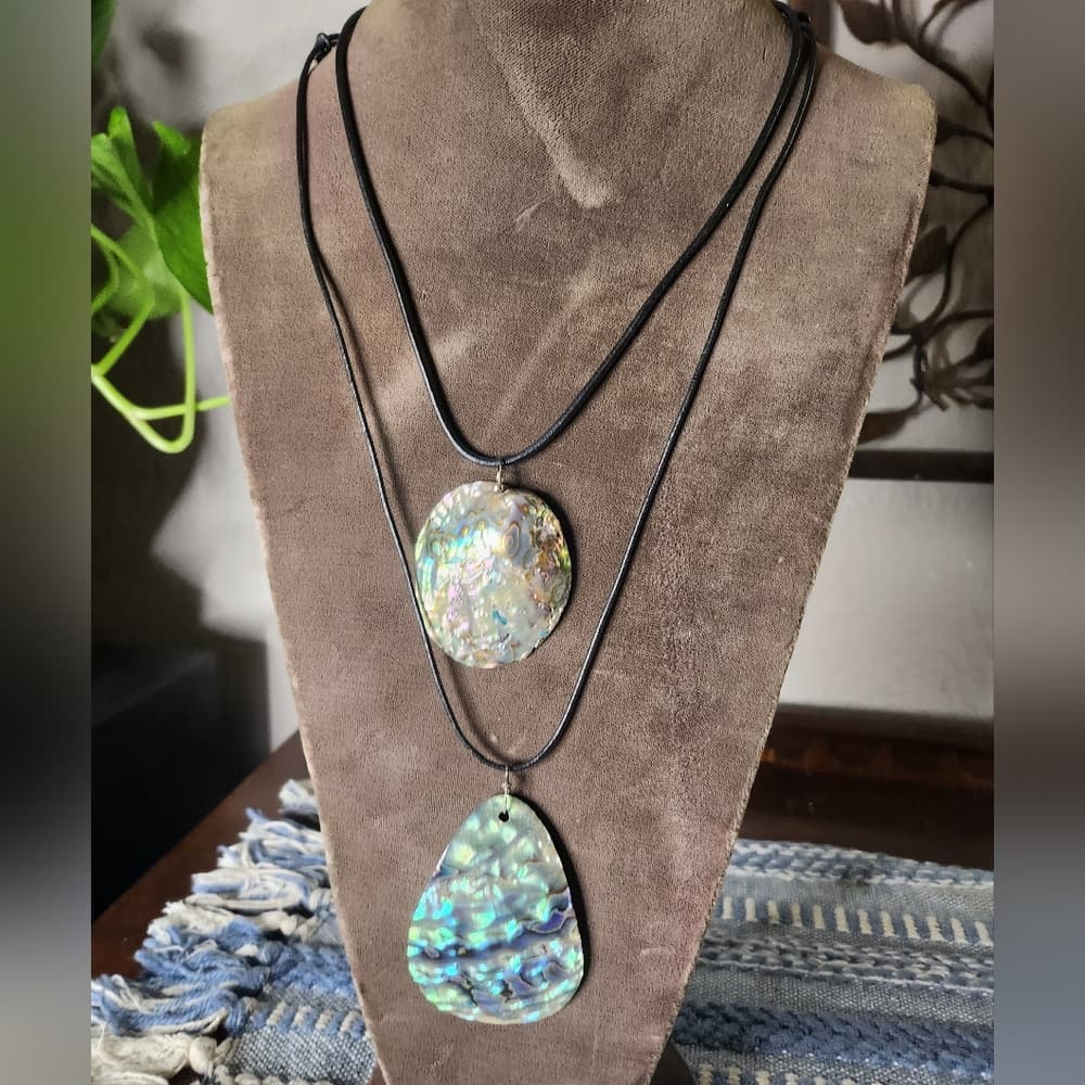 Purple Wire Chandelier Choker And Abalone Shell Pendant Necklace Mermaid Stack - Thumbnail 6