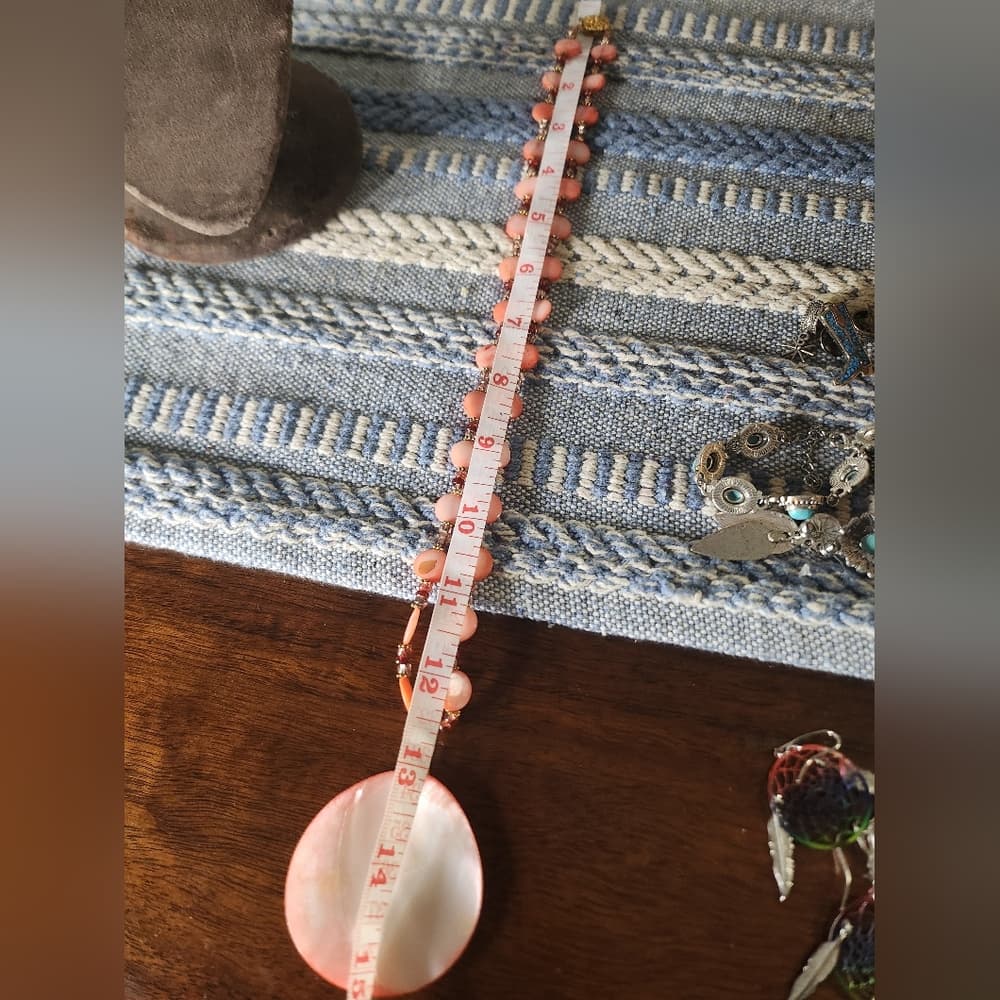 Vintage Coral Pink And Gold Etched Floral Pendant Statement Necklace - Thumbnail 10