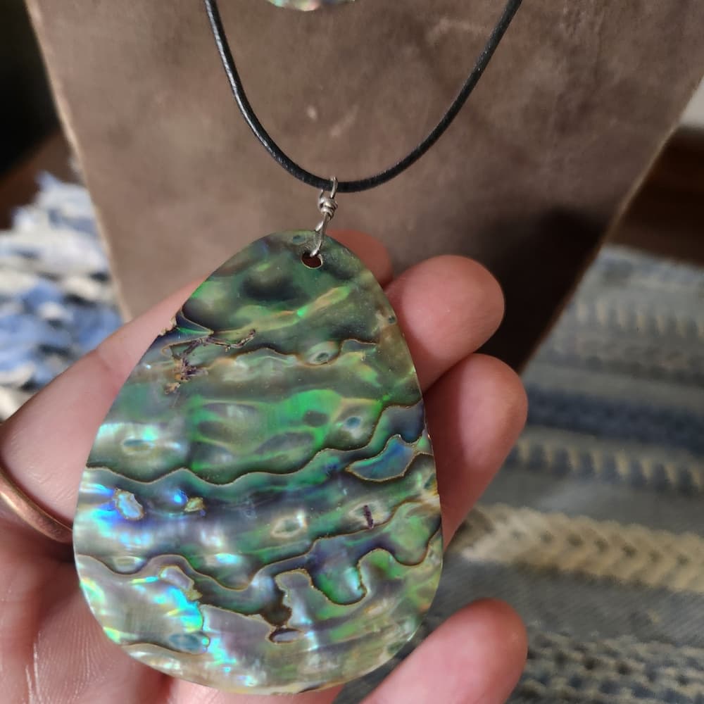 Purple Wire Chandelier Choker And Abalone Shell Pendant Necklace Mermaid Stack - Thumbnail 4