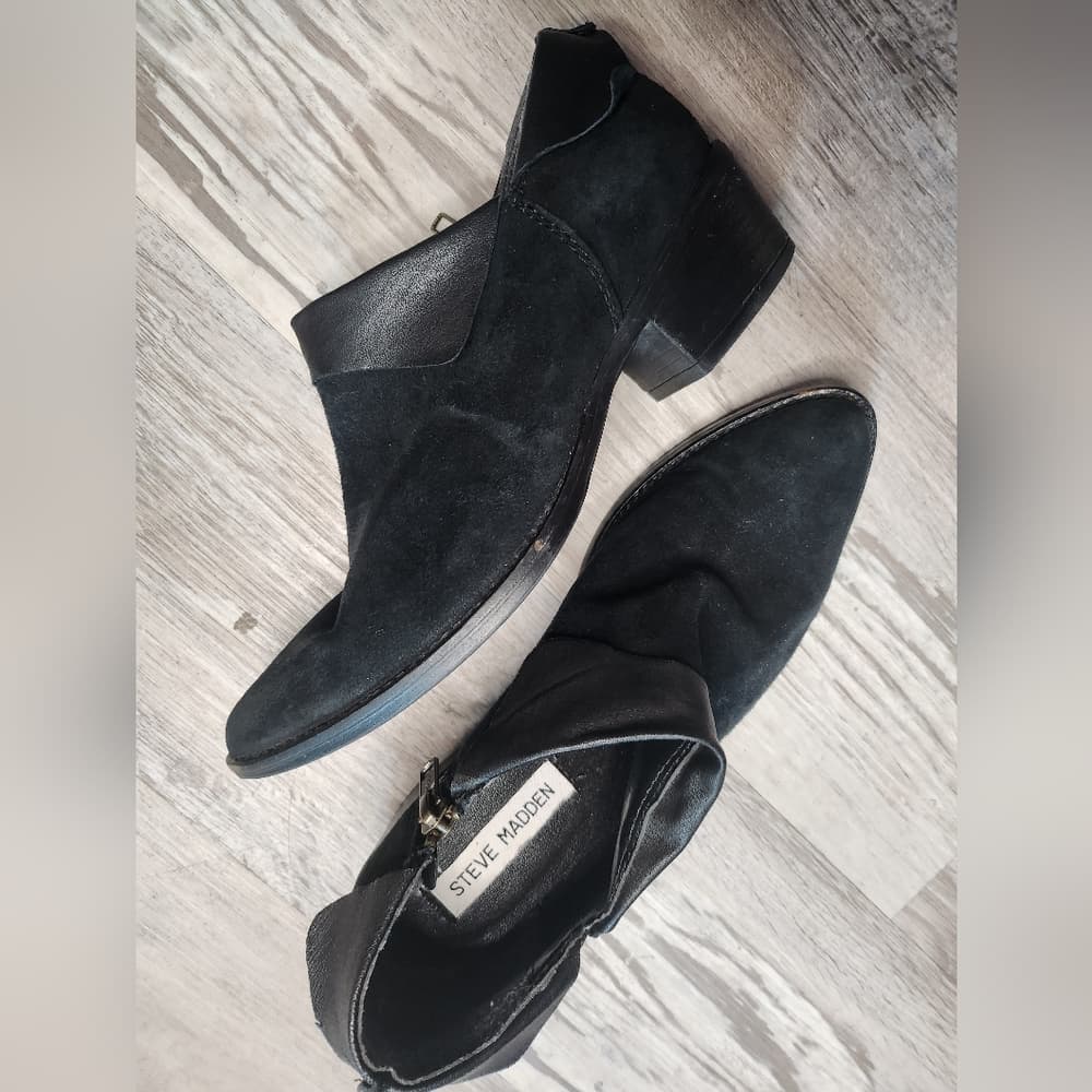 Steve Madden Sleek Black Suede Leather Pheonix Ankle Boots - Thumbnail 12