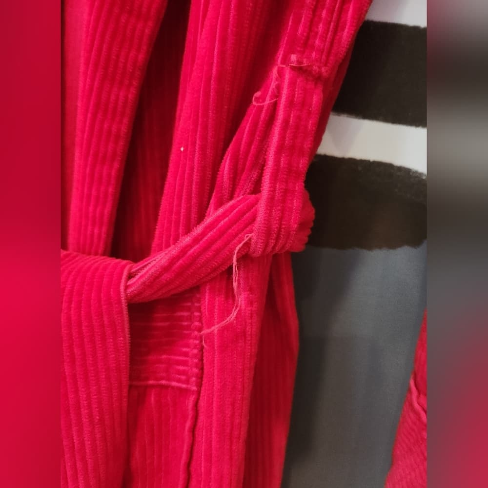 Vintage A Laddie Robe Red Corduroy House Robe with Belt Pockets 1970s - Thumbnail 5