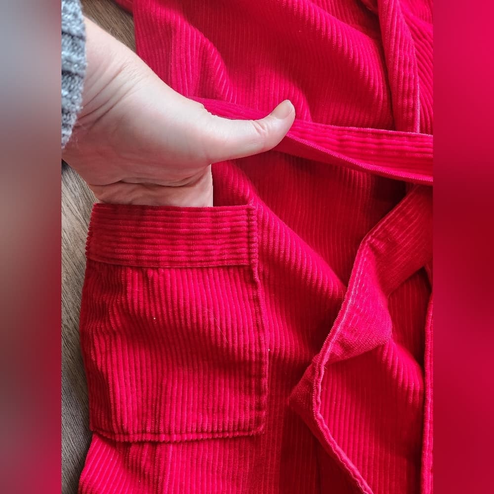 Vintage A Laddie Robe Red Corduroy House Robe with Belt Pockets 1970s - Thumbnail 2