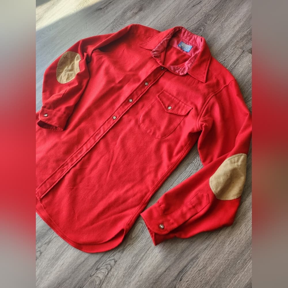 Vintage Pendleton Wool Flannel Long Sleeve Shirt with Tan Suede Elbow Patches