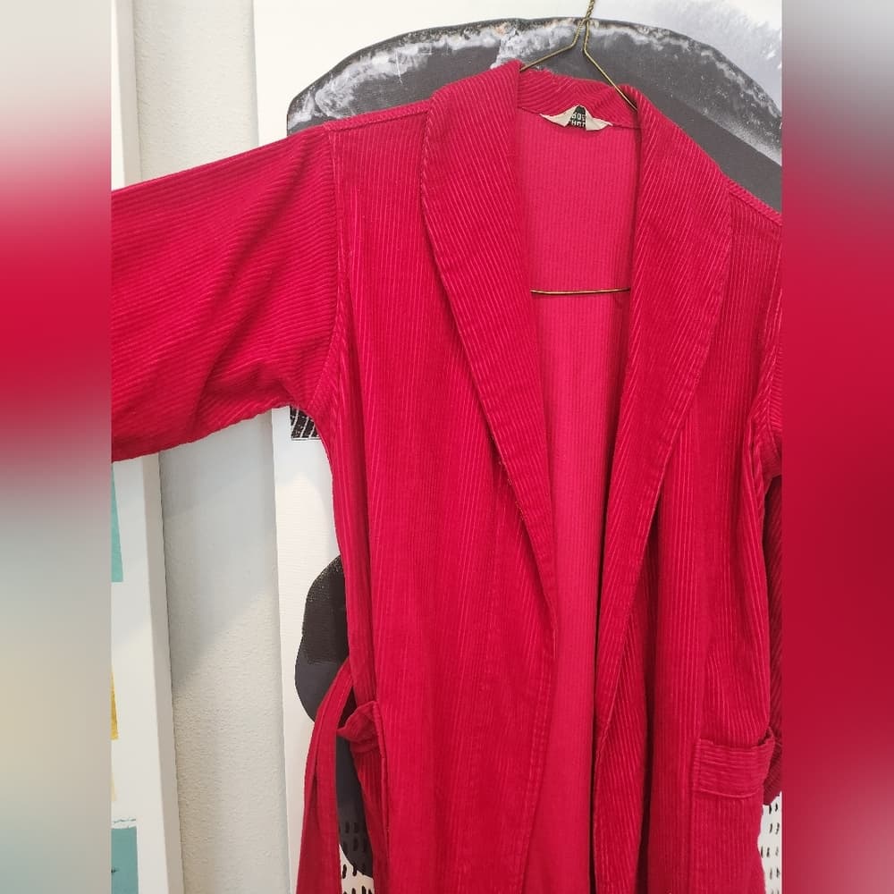 Vintage A Laddie Robe Red Corduroy House Robe with Belt Pockets 1970s - Thumbnail 8