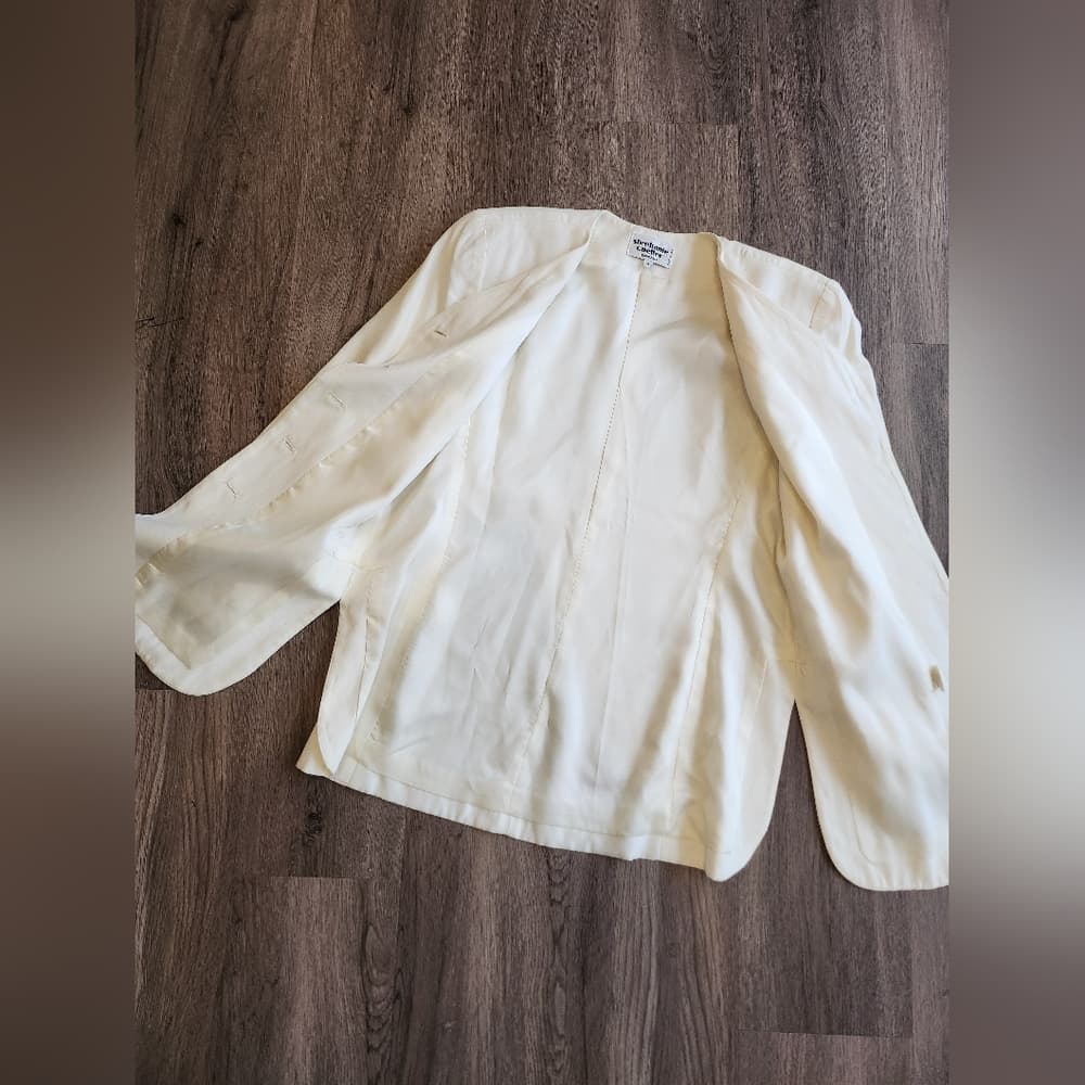 Vintage Stephanie Cuellar White Full Button Blazer Style Fitted Top With Slits - Thumbnail 3