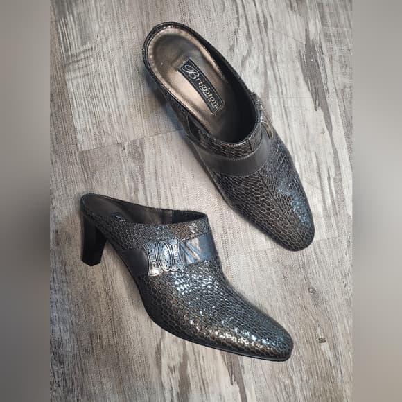 Brighton Rhyme Metallic Textured Snake Print Italian Made Leather Slip On Heels - Thumbnail 14