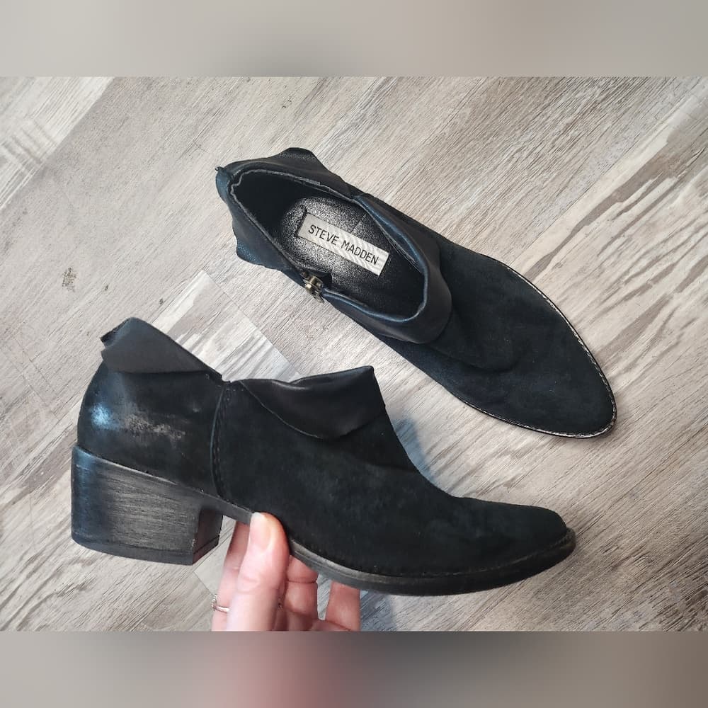 Steve Madden Sleek Black Suede Leather Pheonix Ankle Boots - Thumbnail 3