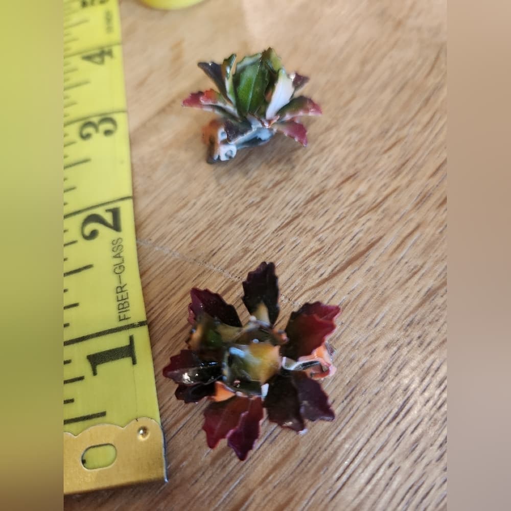 Vintage Air Brushed Enameled Floral Clip On Earrings - Thumbnail 6