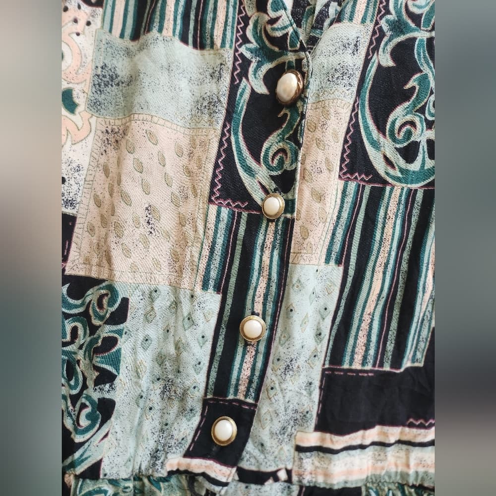 S.L. Fashions Vintage Multicolor Patchwork Patterned Romper Dress - Thumbnail 4