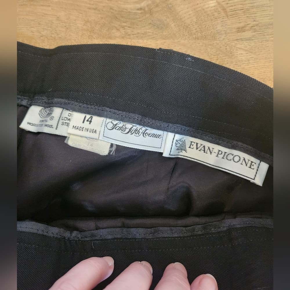 Vintage Evan Picone Saks Fifth Avenue Union Made Classic Black A-Line Skirt - Thumbnail 7