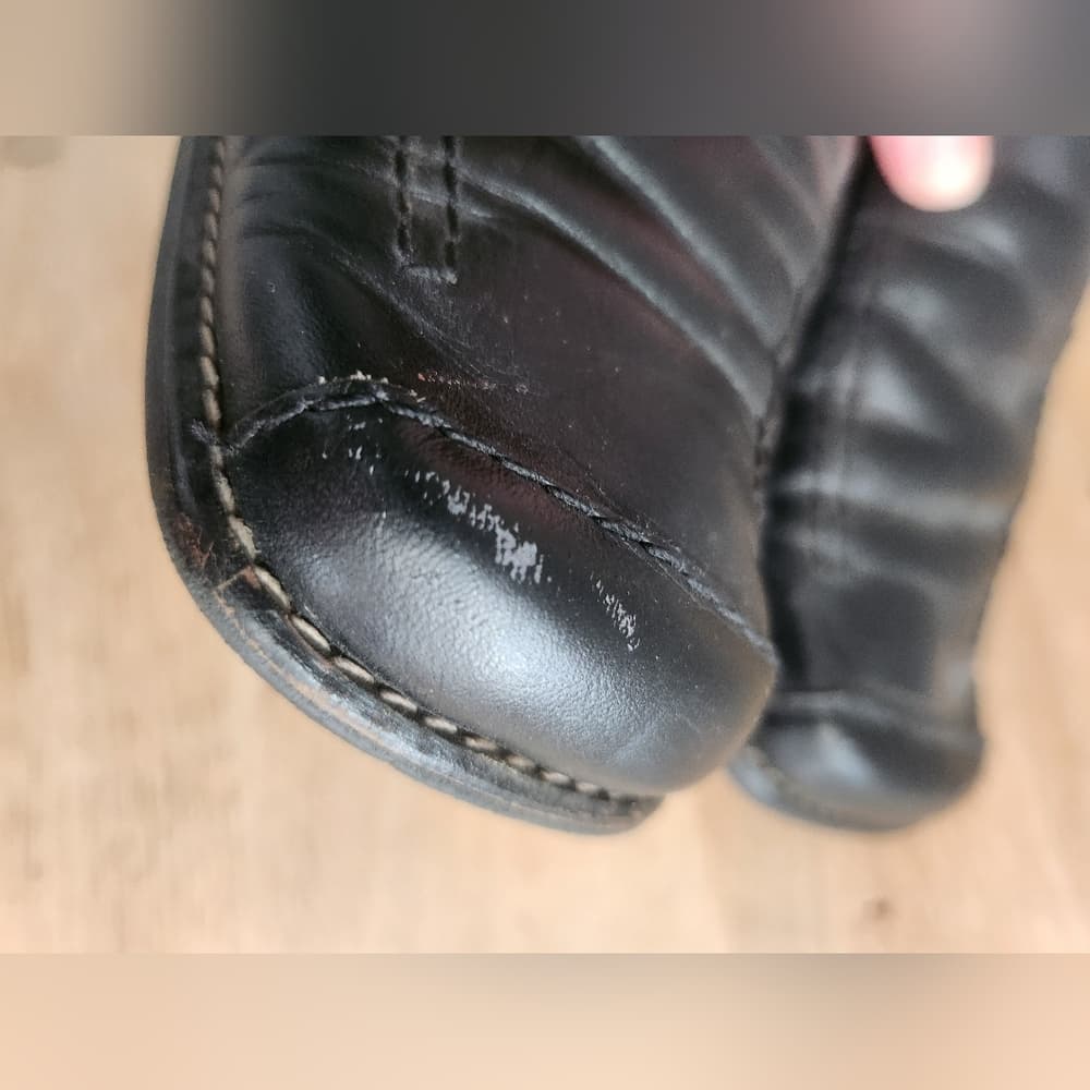 Vintage Novapiel Classic Black Leather Loafers Block Heel Square Toe - Thumbnail 9