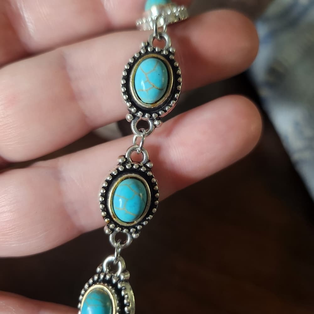 Chic Turquoise and Silver Tone Jewelry Bundle Earrings Bracelet Ring - Thumbnail 5