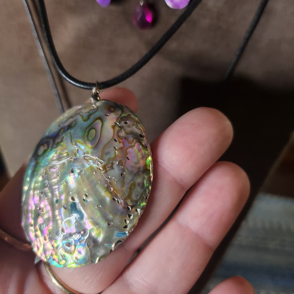 Purple Wire Chandelier Choker And Abalone Shell Pendant Necklace Mermaid Stack - Thumbnail 3
