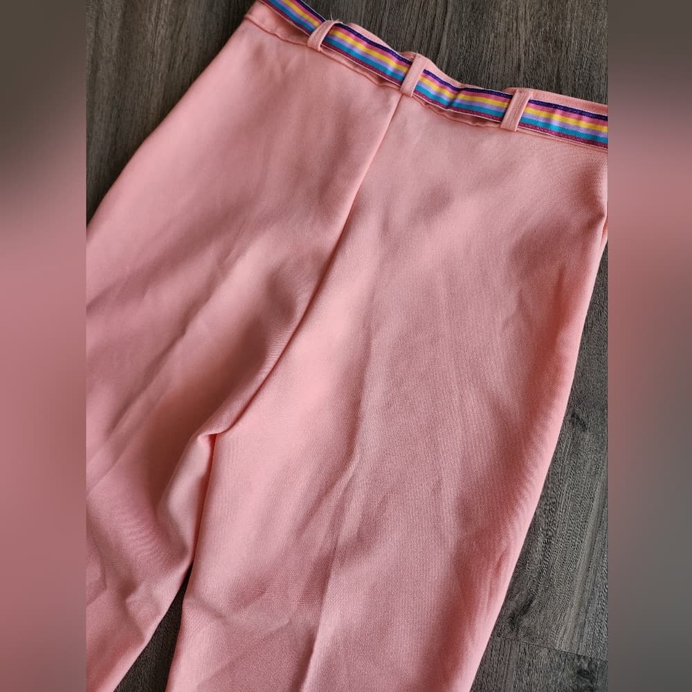 Vintage Chic Pink Polyester Trousers With Rainbow Belt - Thumbnail 8