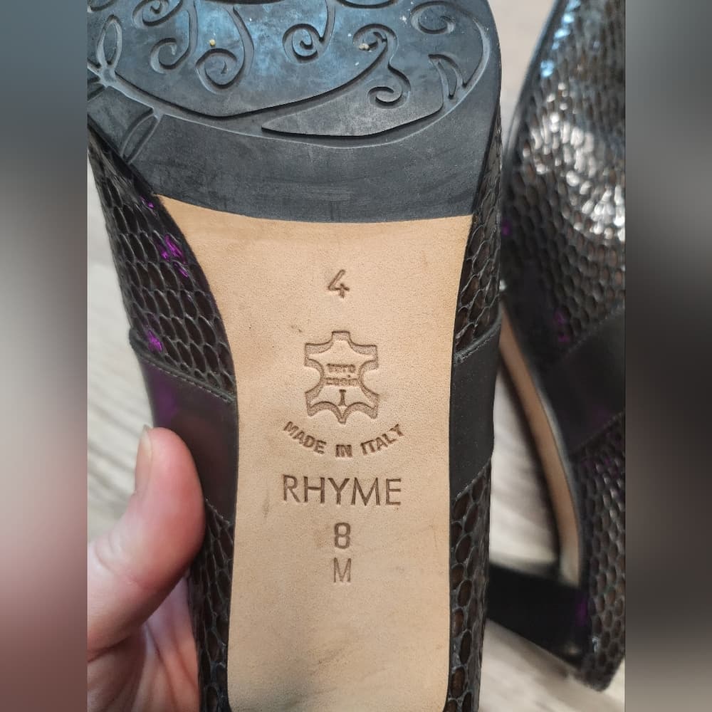 Brighton Rhyme Metallic Textured Snake Print Italian Made Leather Slip On Heels - Thumbnail 5