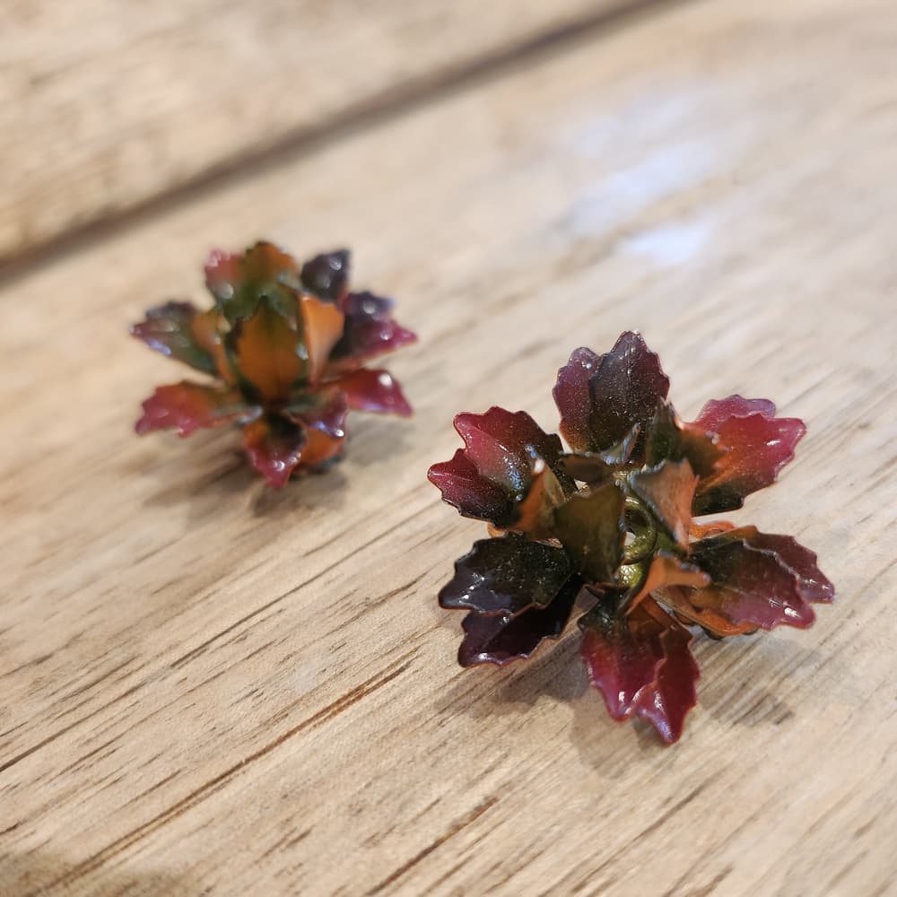 Vintage Air Brushed Enameled Floral Clip On Earrings