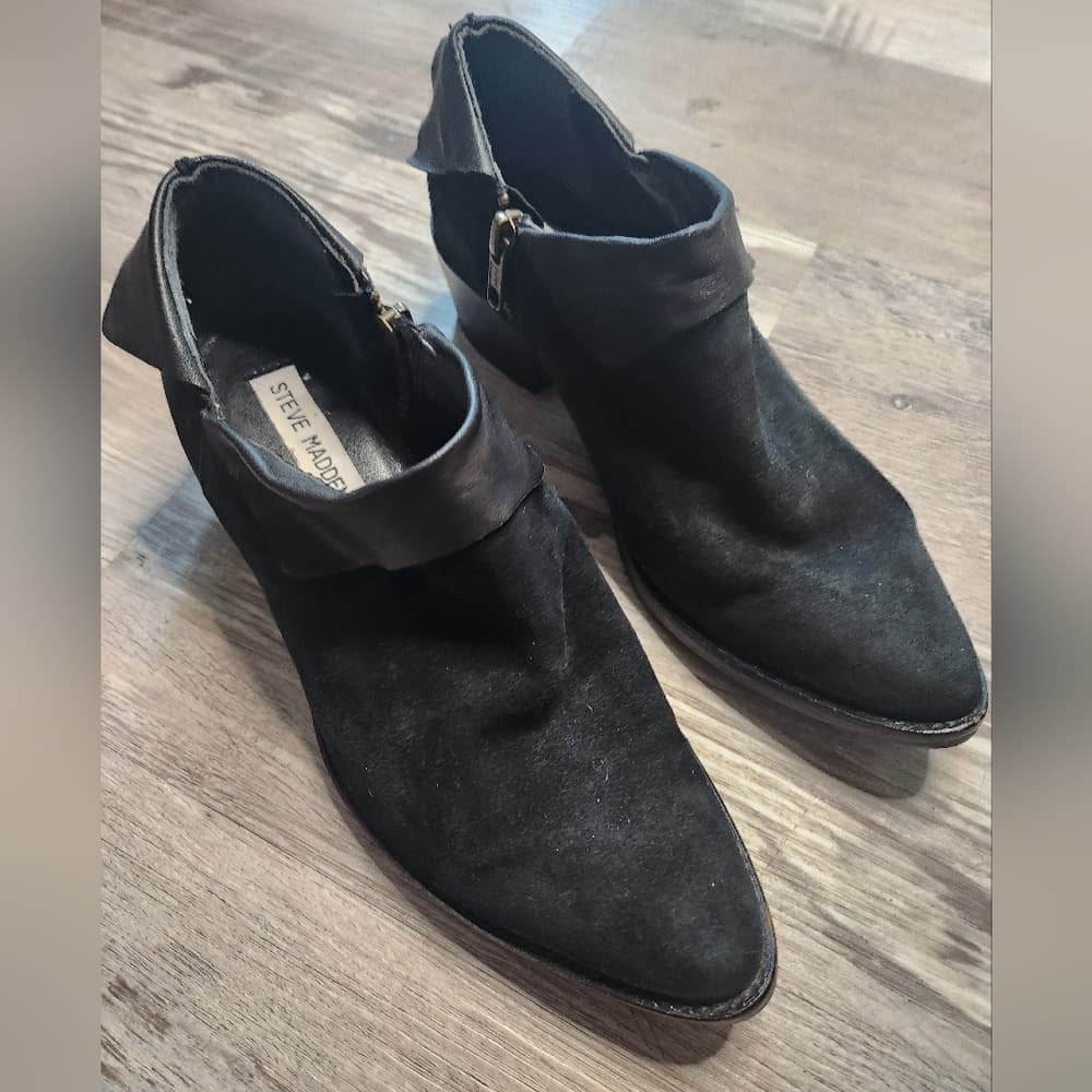 Steve Madden Sleek Black Suede Leather Pheonix Ankle Boots - Thumbnail 8