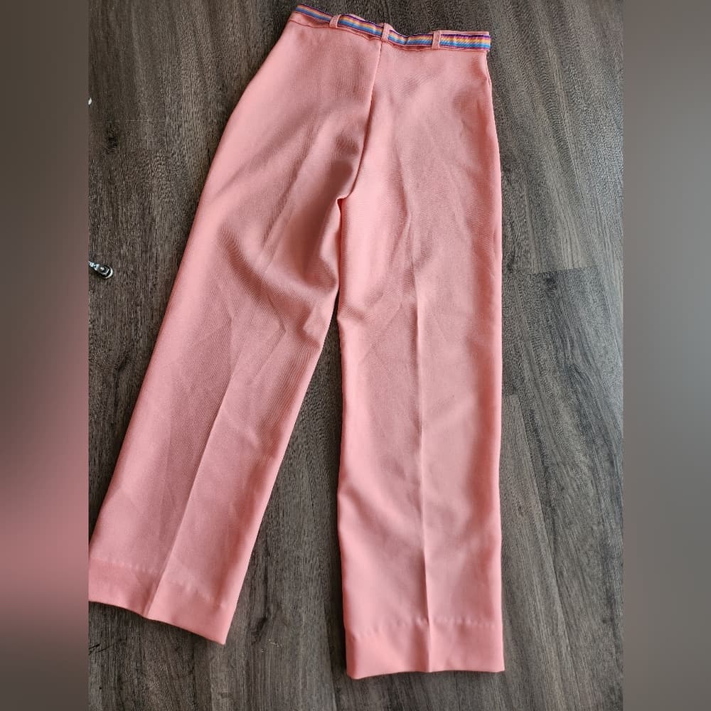Vintage Chic Pink Polyester Trousers With Rainbow Belt - Thumbnail 7