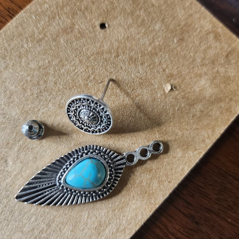 Chic Turquoise and Silver Tone Jewelry Bundle Earrings Bracelet Ring - Thumbnail 8
