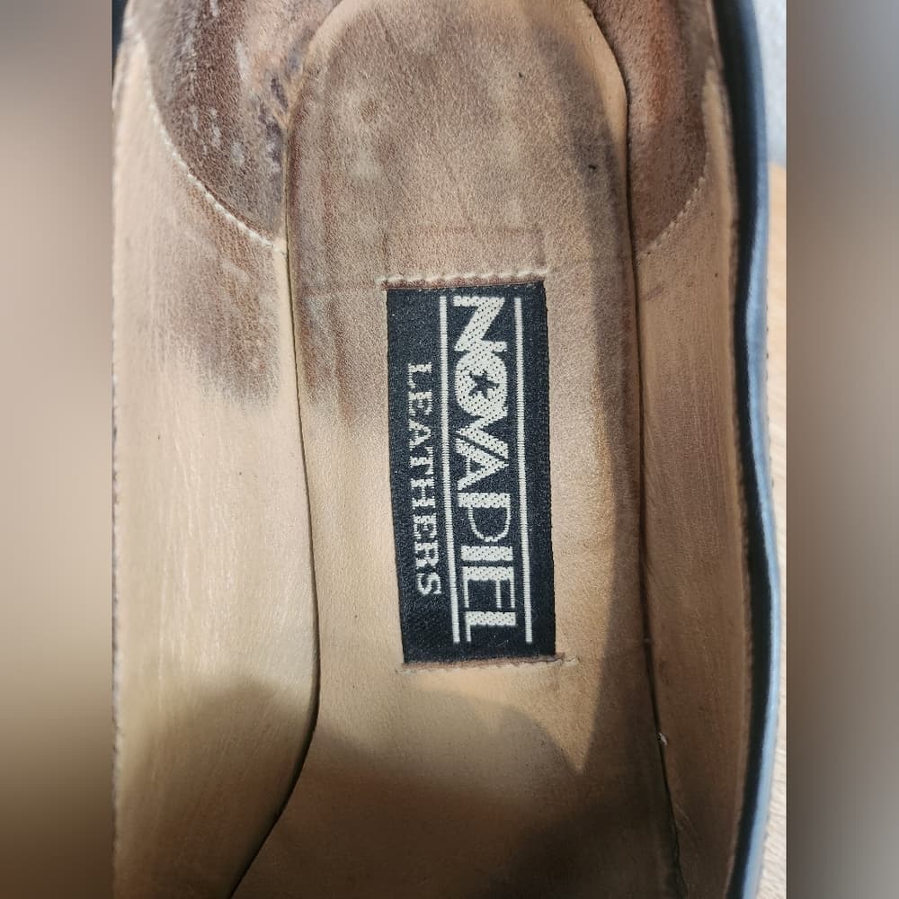 Vintage Novapiel Classic Black Leather Loafers Block Heel Square Toe - Thumbnail 5