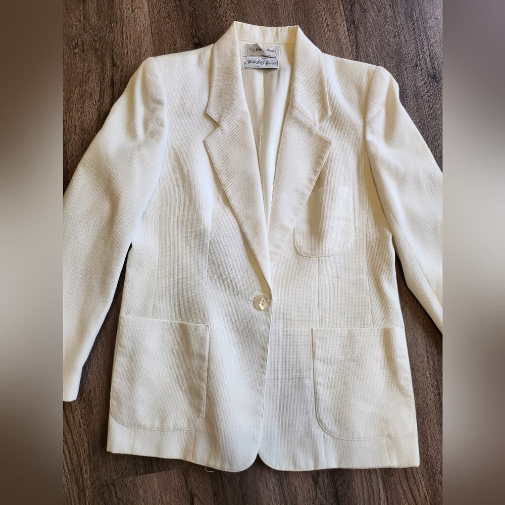 Vintage Evan Picone Saks Fifth Avenue White Formal Blazer Shell Button Accents - Thumbnail 3