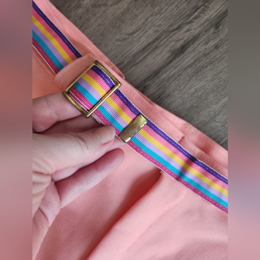 Vintage Chic Pink Polyester Trousers With Rainbow Belt - Thumbnail 3