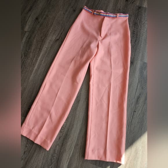 Vintage Chic Pink Polyester Trousers With Rainbow Belt - Thumbnail 15