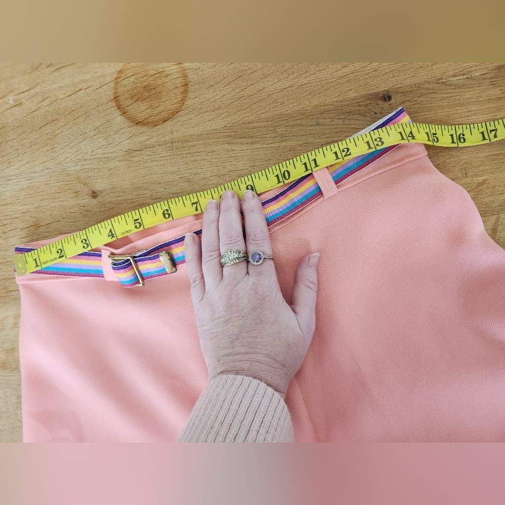 Vintage Chic Pink Polyester Trousers With Rainbow Belt - Thumbnail 9