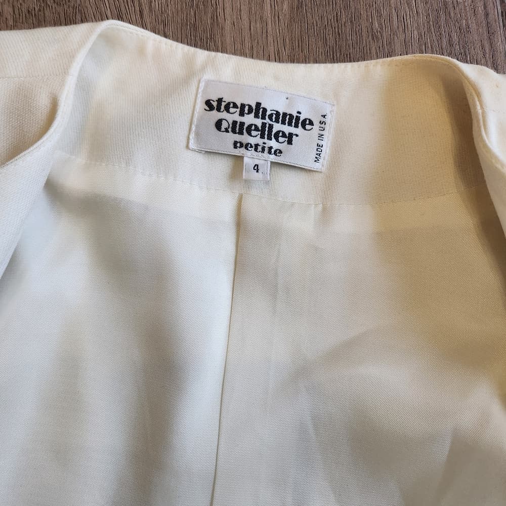 Vintage Stephanie Cuellar White Full Button Blazer Style Fitted Top With Slits - Thumbnail 4