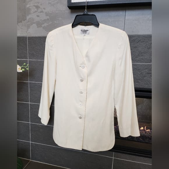 Vintage Stephanie Cuellar White Full Button Blazer Style Fitted Top With Slits - Thumbnail 13