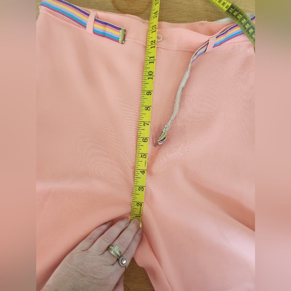 Vintage Chic Pink Polyester Trousers With Rainbow Belt - Thumbnail 10