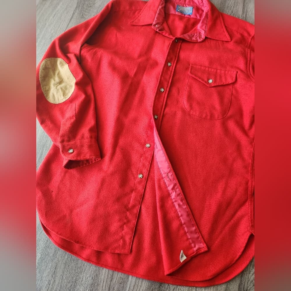 Vintage Pendleton Wool Flannel Long Sleeve Shirt with Tan Suede Elbow Patches - Thumbnail 2