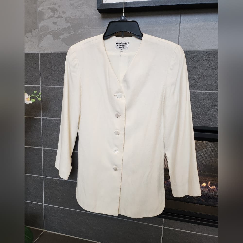 Vintage Stephanie Cuellar White Full Button Blazer Style Fitted Top With Slits - Thumbnail 12