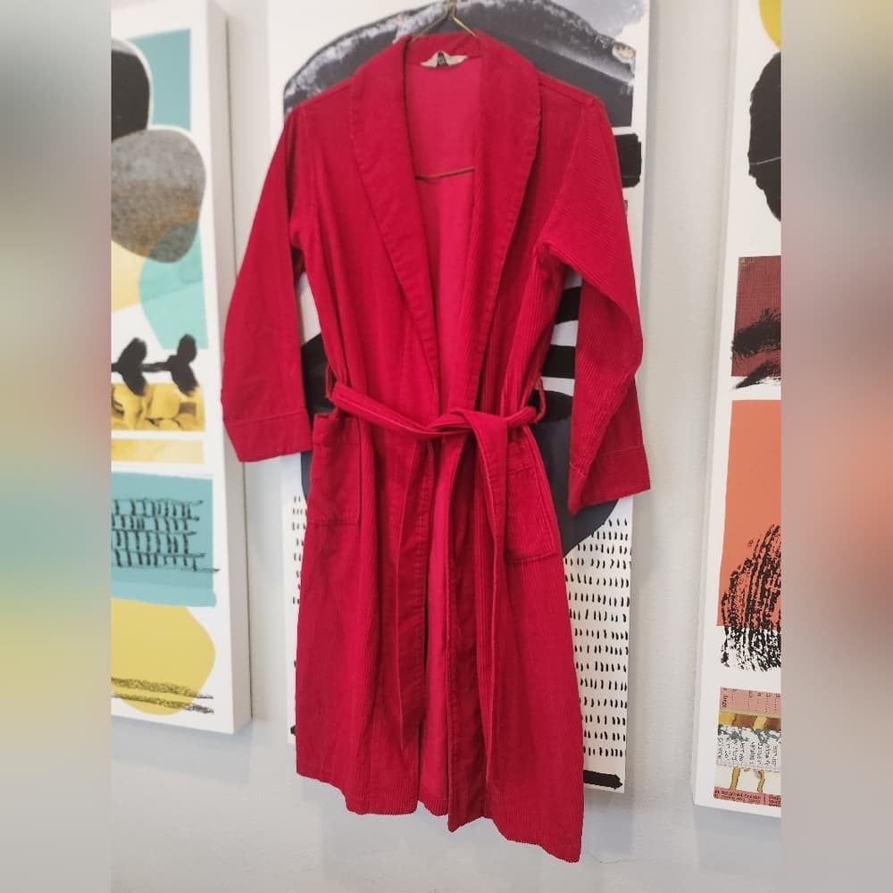 Vintage A Laddie Robe Red Corduroy House Robe with Belt Pockets 1970s - Thumbnail 4