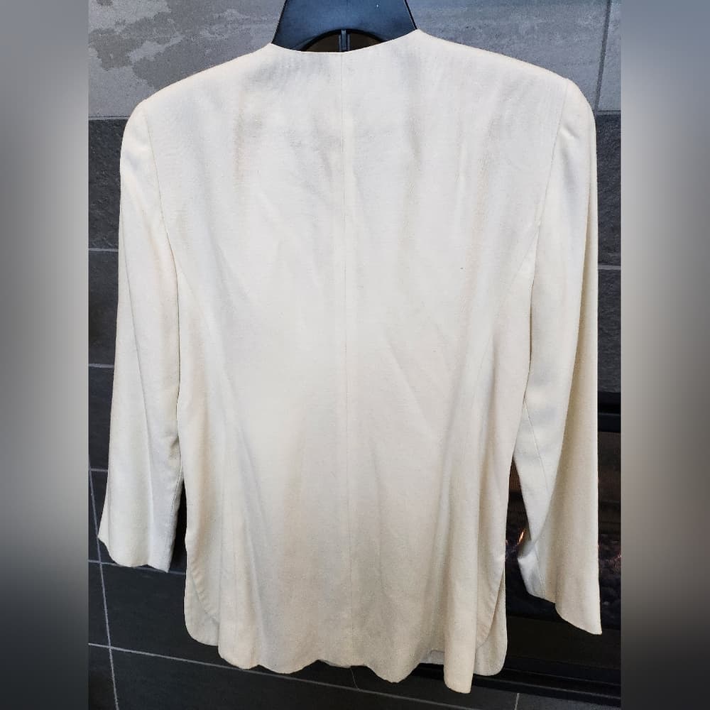Vintage Stephanie Cuellar White Full Button Blazer Style Fitted Top With Slits - Thumbnail 2