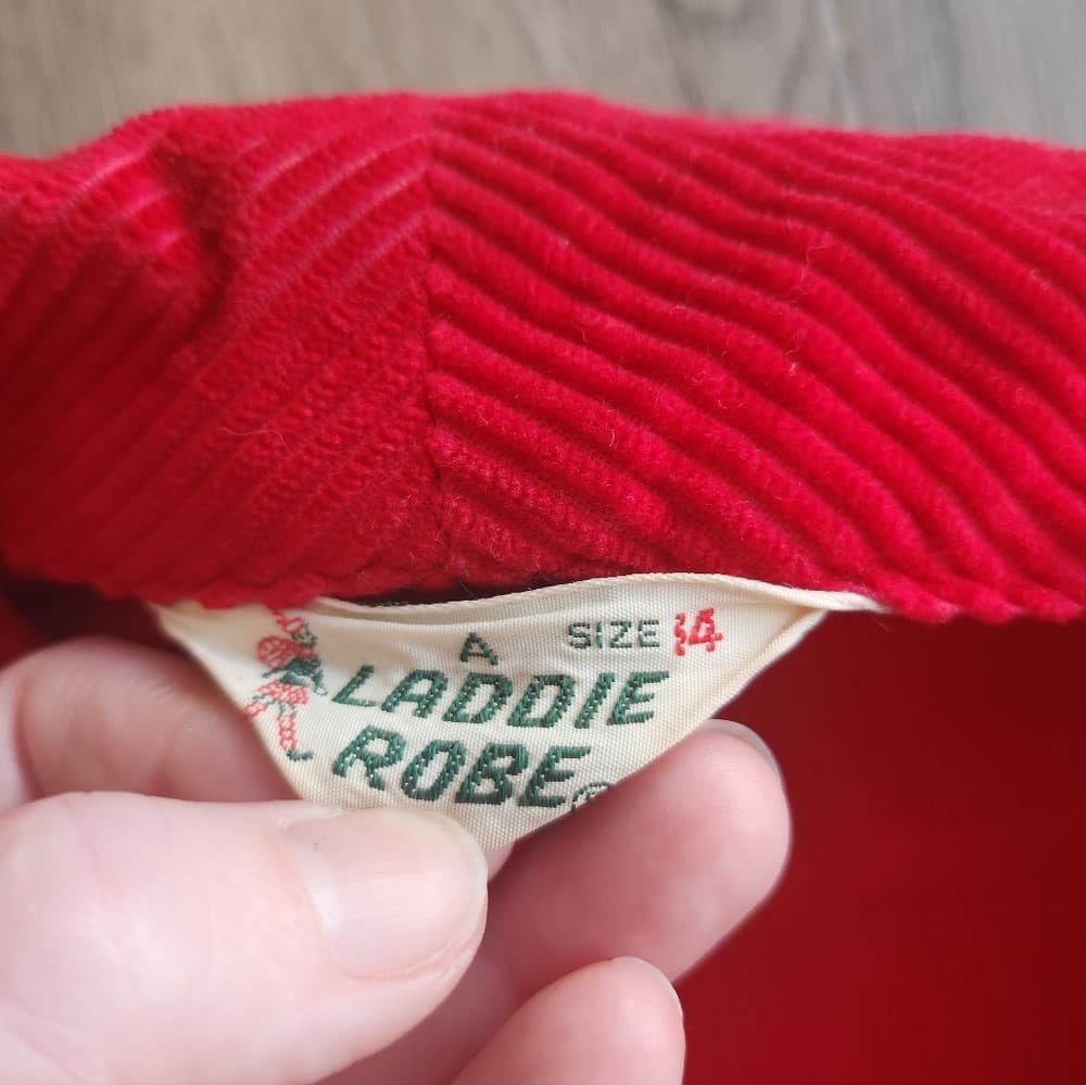 Vintage A Laddie Robe Red Corduroy House Robe with Belt Pockets 1970s - Thumbnail 3
