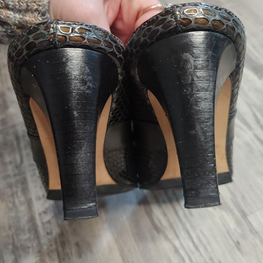 Brighton Rhyme Metallic Textured Snake Print Italian Made Leather Slip On Heels - Thumbnail 11