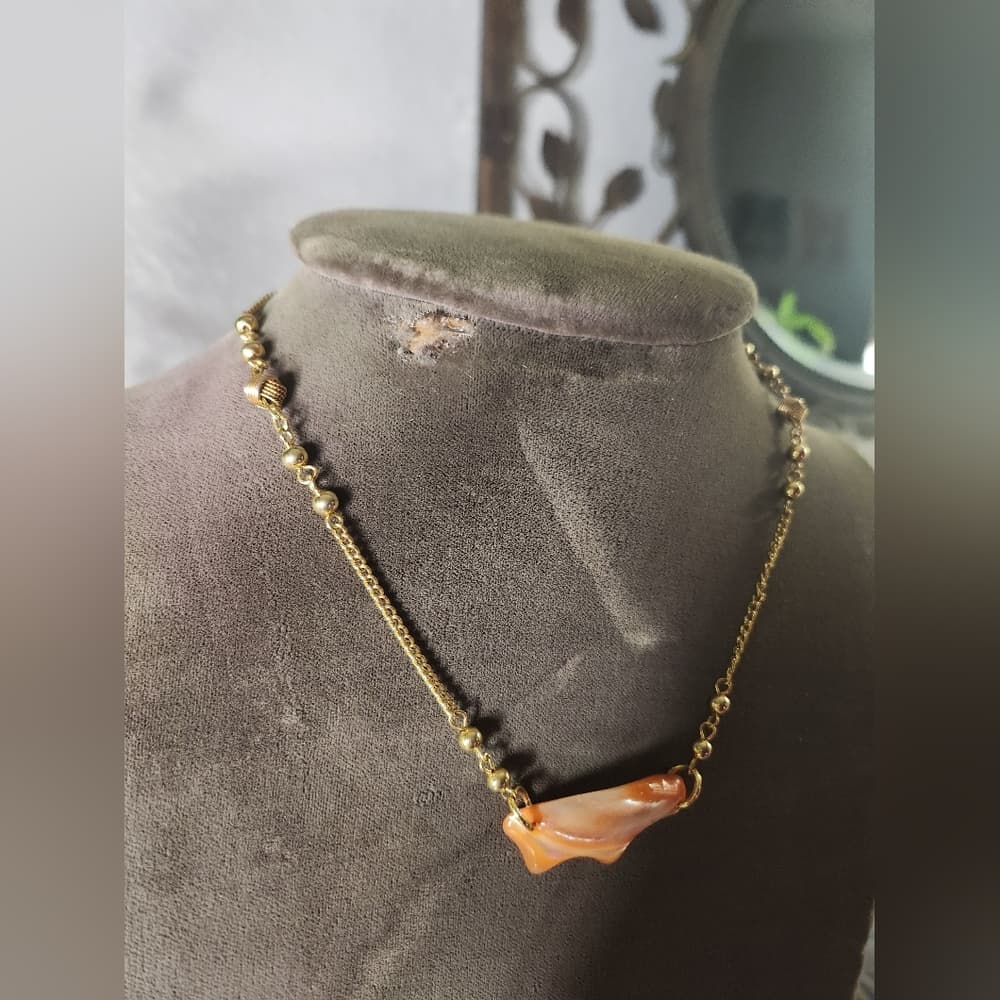Gold + Orange Shell Choker With Rainbow Dyed Mother Of Pearl Rice Beaded Earring