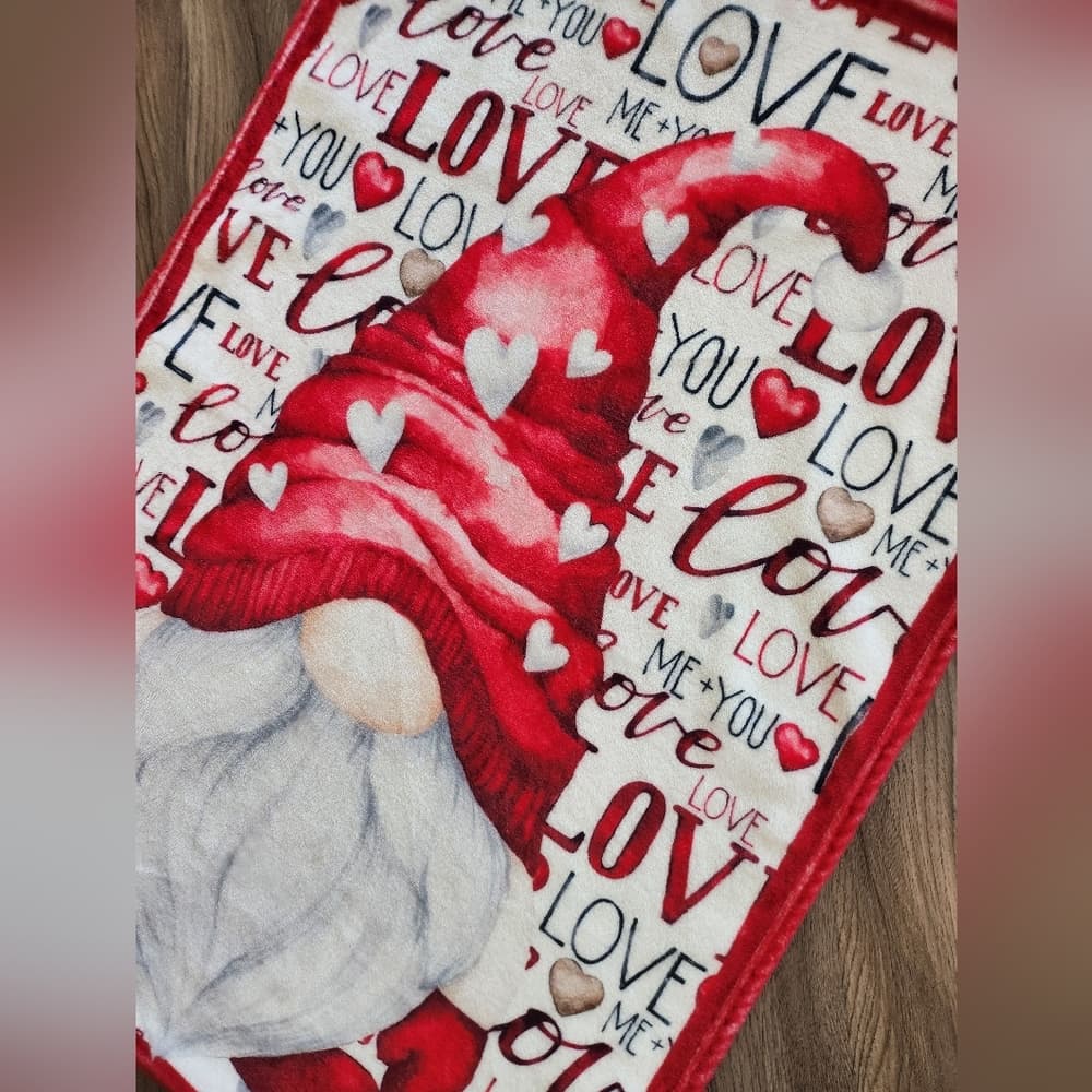Festive Red Gnome Mini Holiday Blanket Valentines Love Super Soft