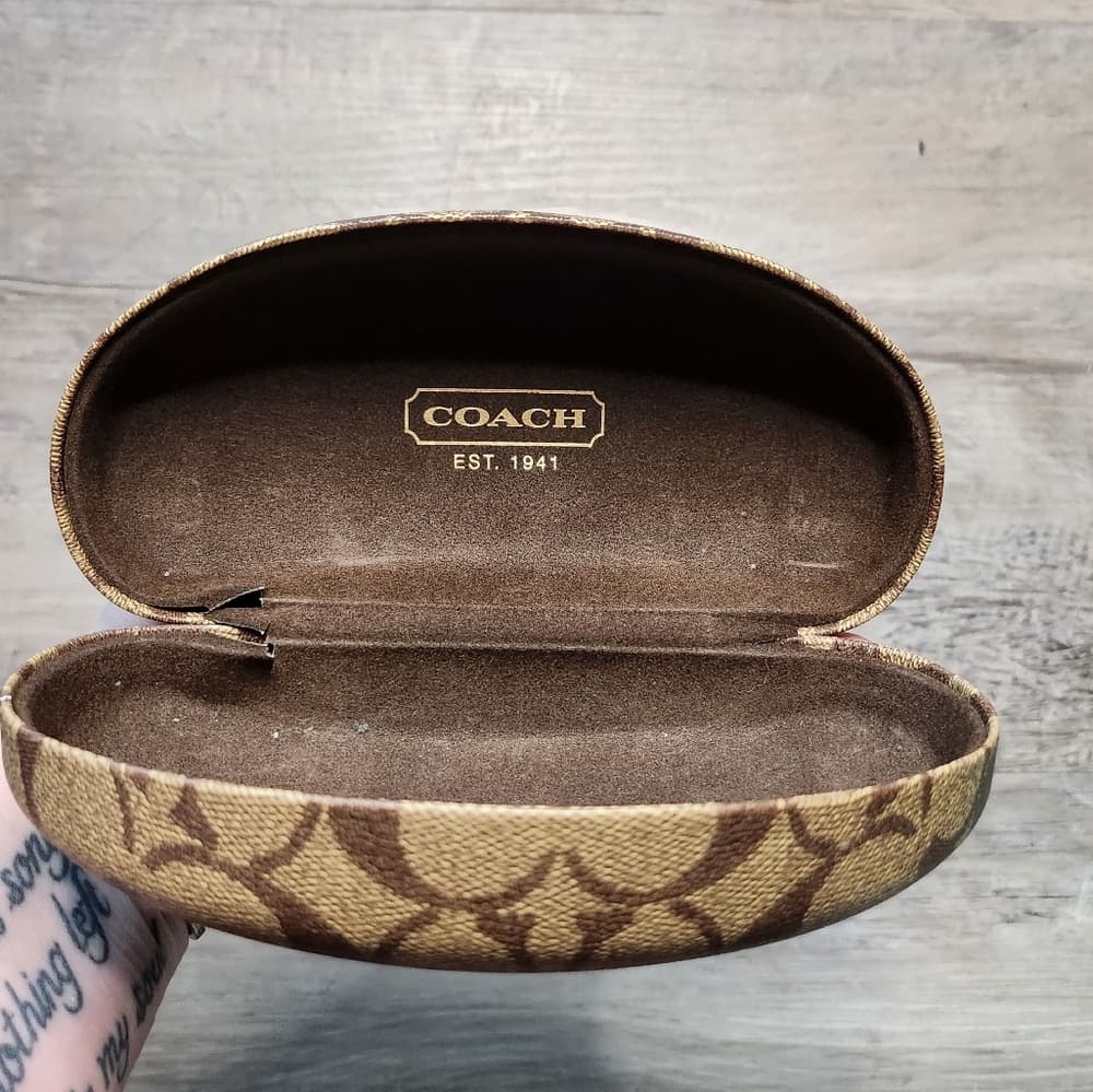 Coach Tan and Brown Large Chunky Clam Shell Sunglasses Case