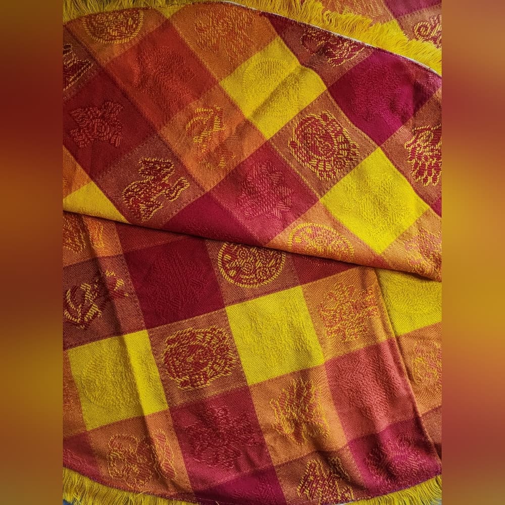 Vibrant Red and Yellow Rpund 56" Table Cloth Cover Checkered Aztec - Thumbnail 6
