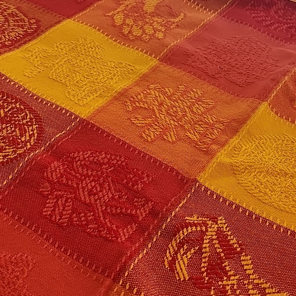 Vibrant Red and Yellow Rpund 56" Table Cloth Cover Checkered Aztec - Thumbnail 9