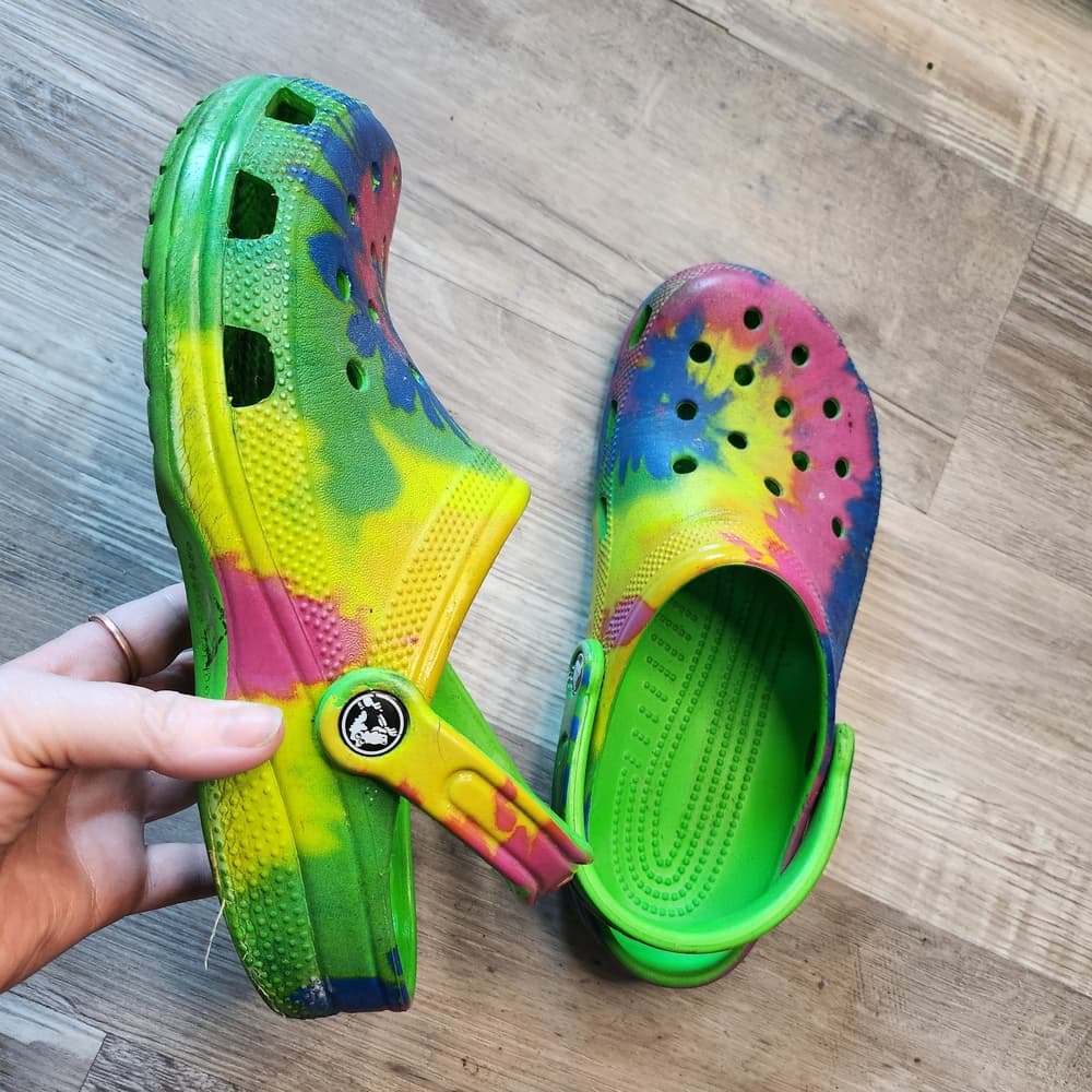 Vibrant Color CROCS Junior Tie-Dye Slip On Shoes Size 6 M 8 W