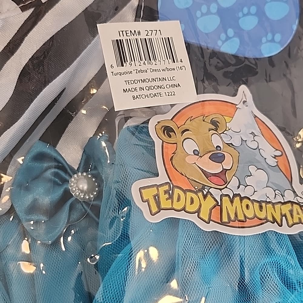 Teddy Mountain Zebra Print and Blue Dress Cute Outfit For Bear - Thumbnail 4