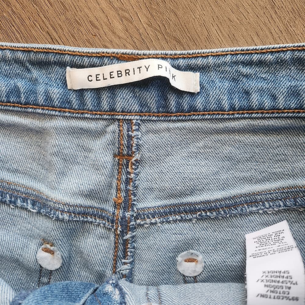 Celebrity Pink Light Blue Cut Off Raw Hem Denim Jean Shorts - Thumbnail 2