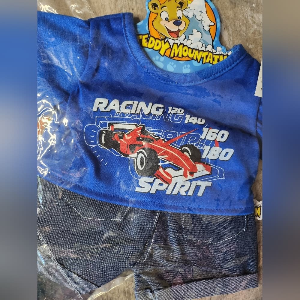 Teddy Mountain Racing Spirit Blue Shirt And Shorts For Stuffed Animal - Thumbnail 2