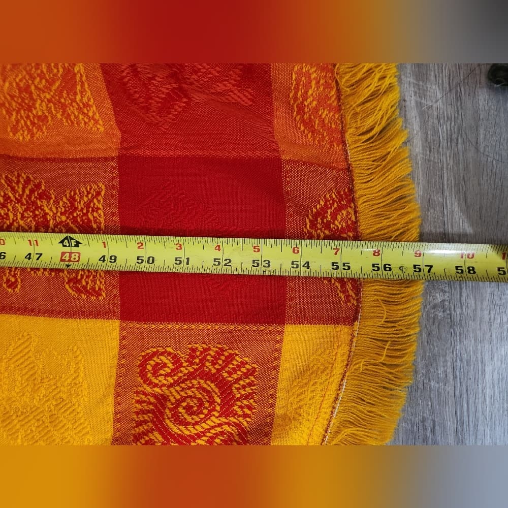 Vibrant Red and Yellow Rpund 56" Table Cloth Cover Checkered Aztec - Thumbnail 8
