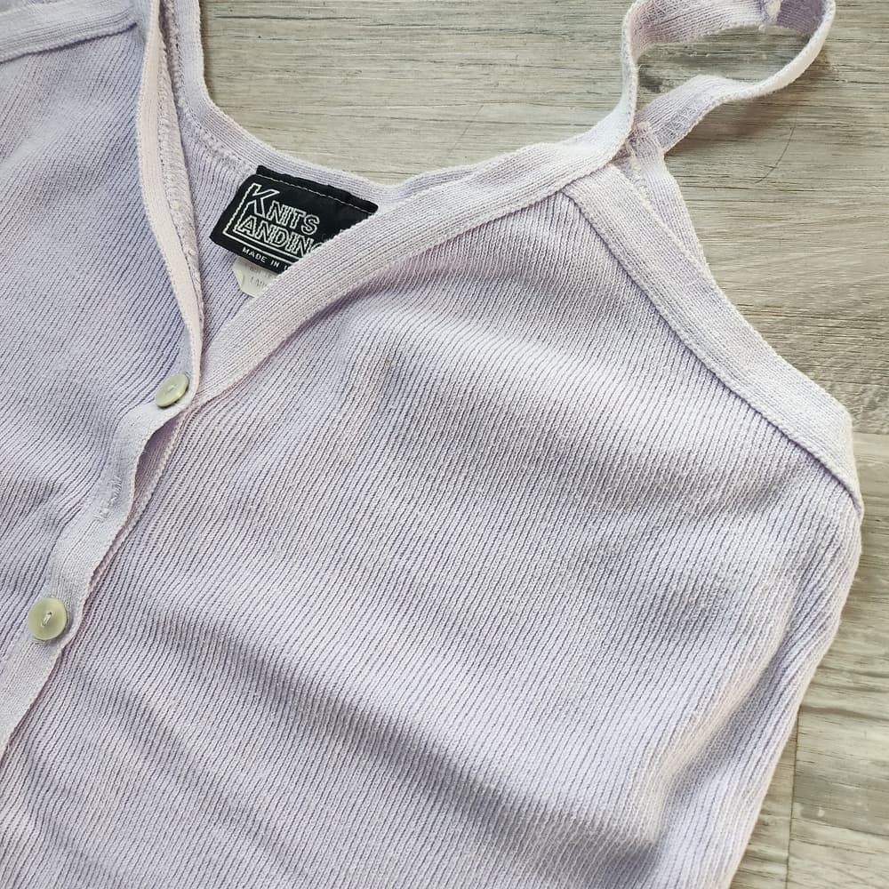 '90s Vintage Lavender Knit Landing Button-Up Crop Top - Thumbnail 6