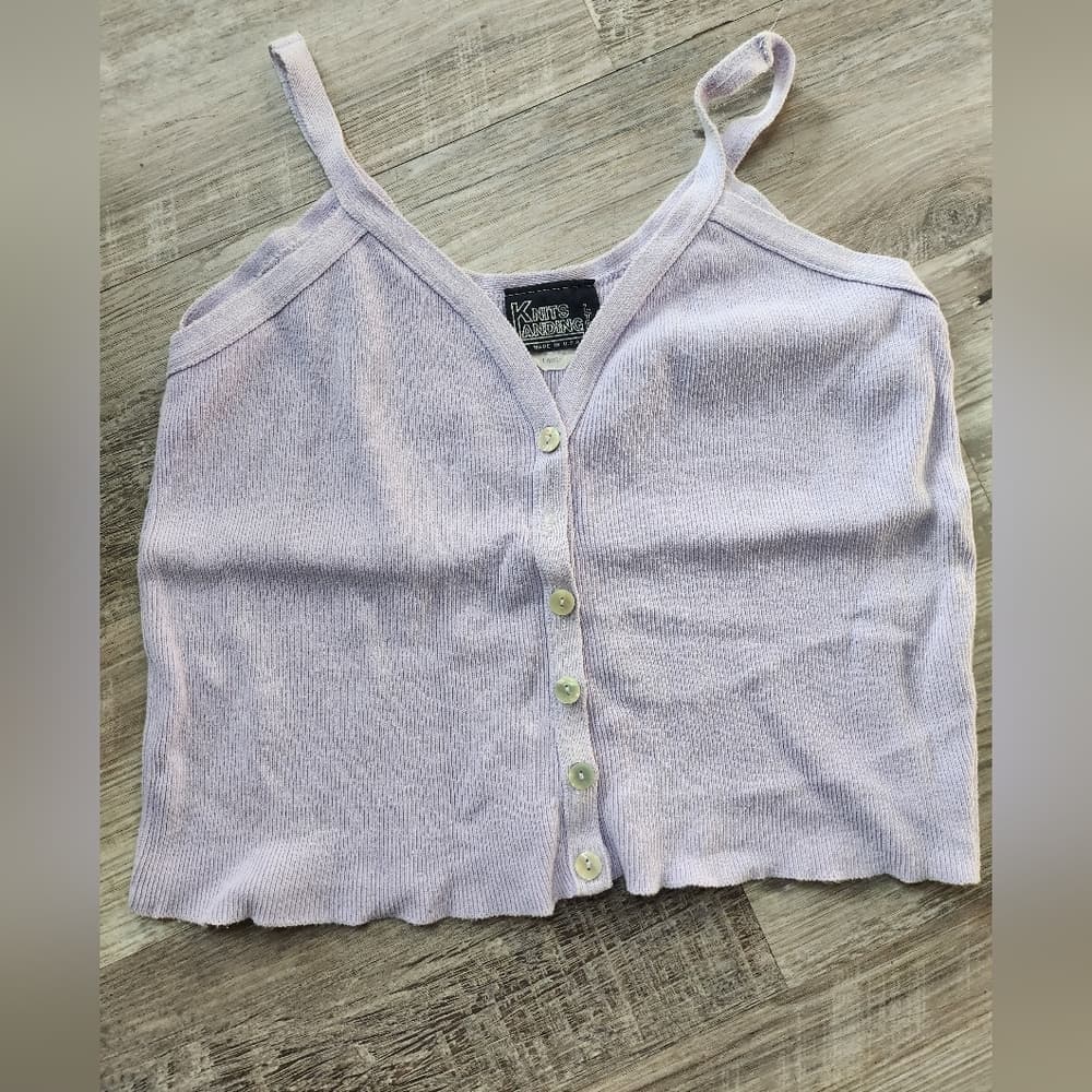 '90s Vintage Lavender Knit Landing Button-Up Crop Top