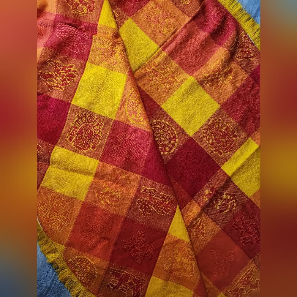 Vibrant Red and Yellow Rpund 56" Table Cloth Cover Checkered Aztec - Thumbnail 5